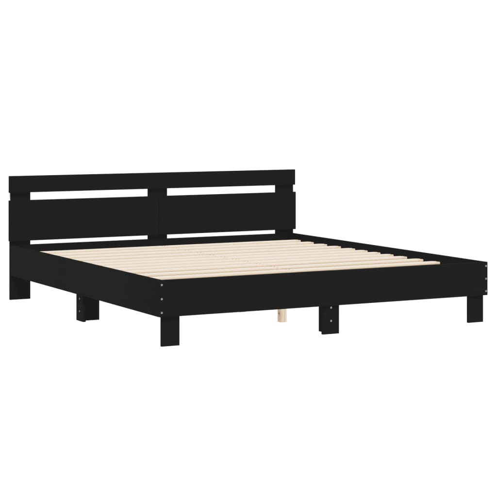 Modern Wooden Queen Size 160cm Bed Frame Base With Headboard & LED Lights