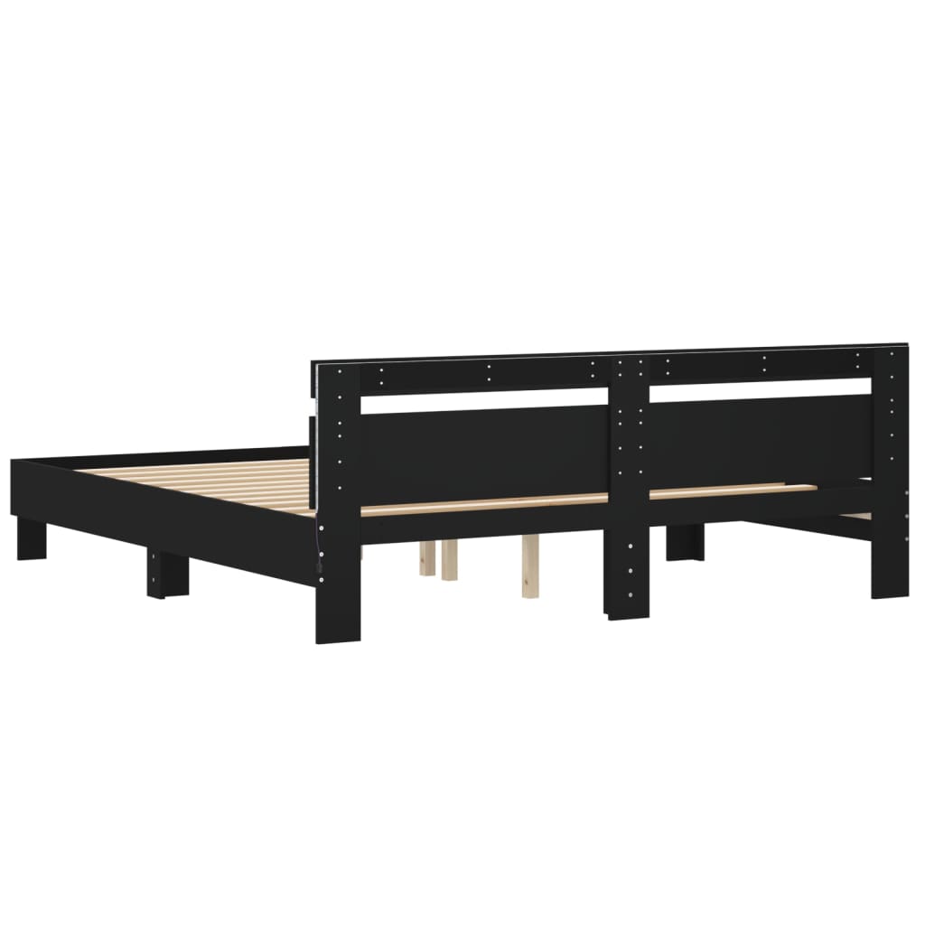 Modern Wooden Queen Size 160cm Bed Frame Base With Headboard & LED Lights
