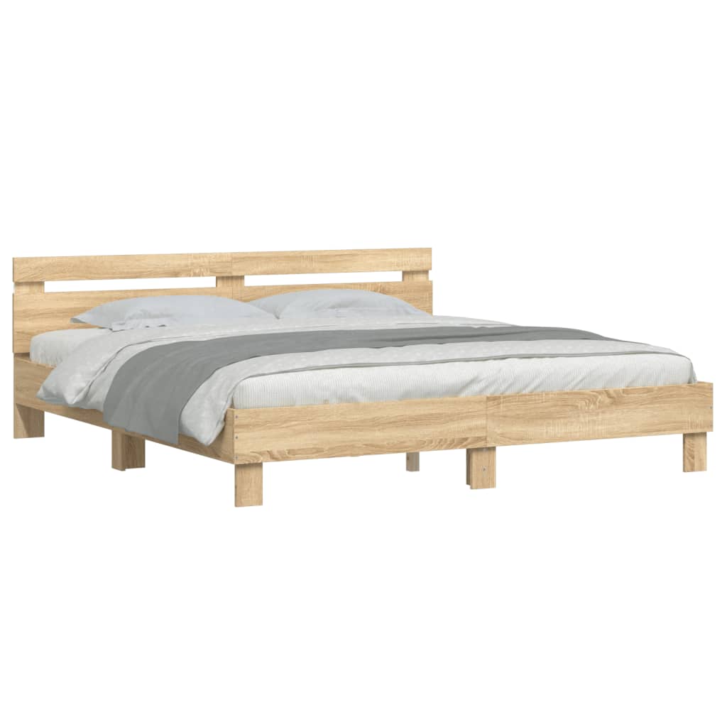 Modern Wooden Queen Size 160cm Bed Frame Base With Headboard & LED Lights