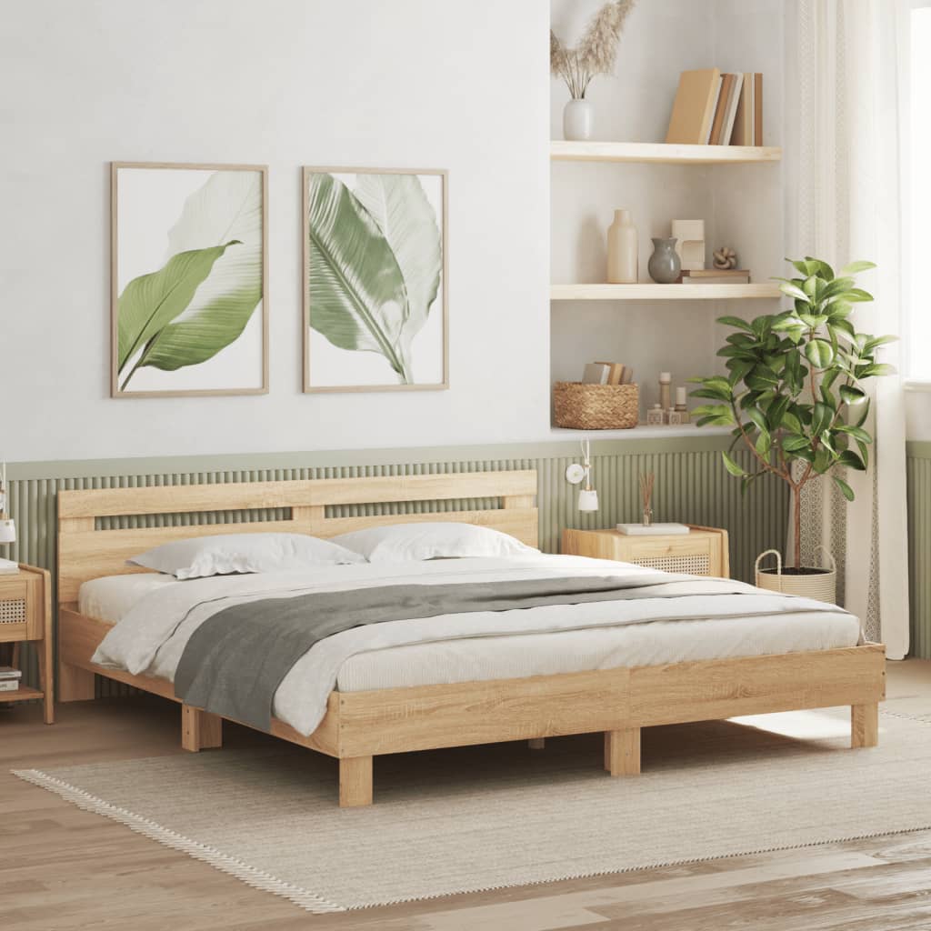 Modern Wooden Queen Size 160cm Bed Frame Base With Headboard & LED Lights