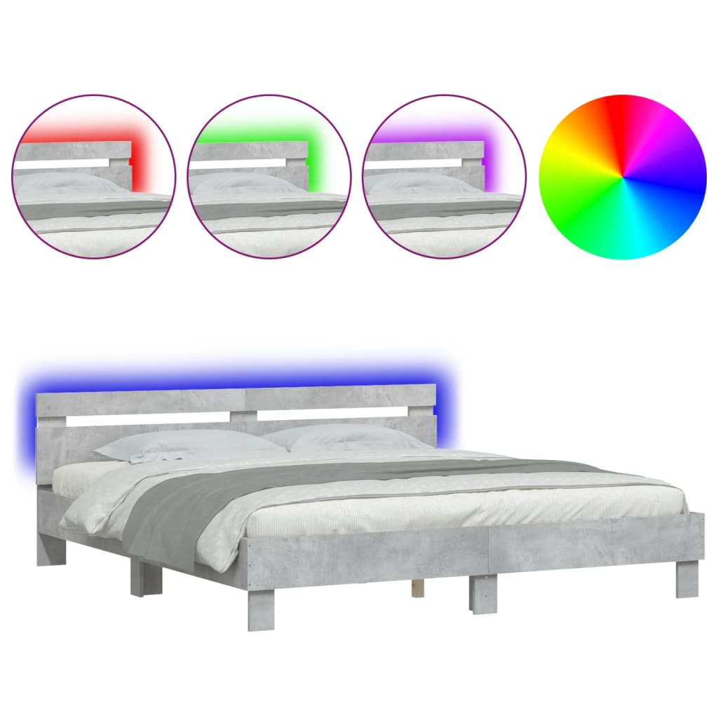 Modern Wooden Queen Size 160cm Bed Frame Base With Headboard & LED Lights