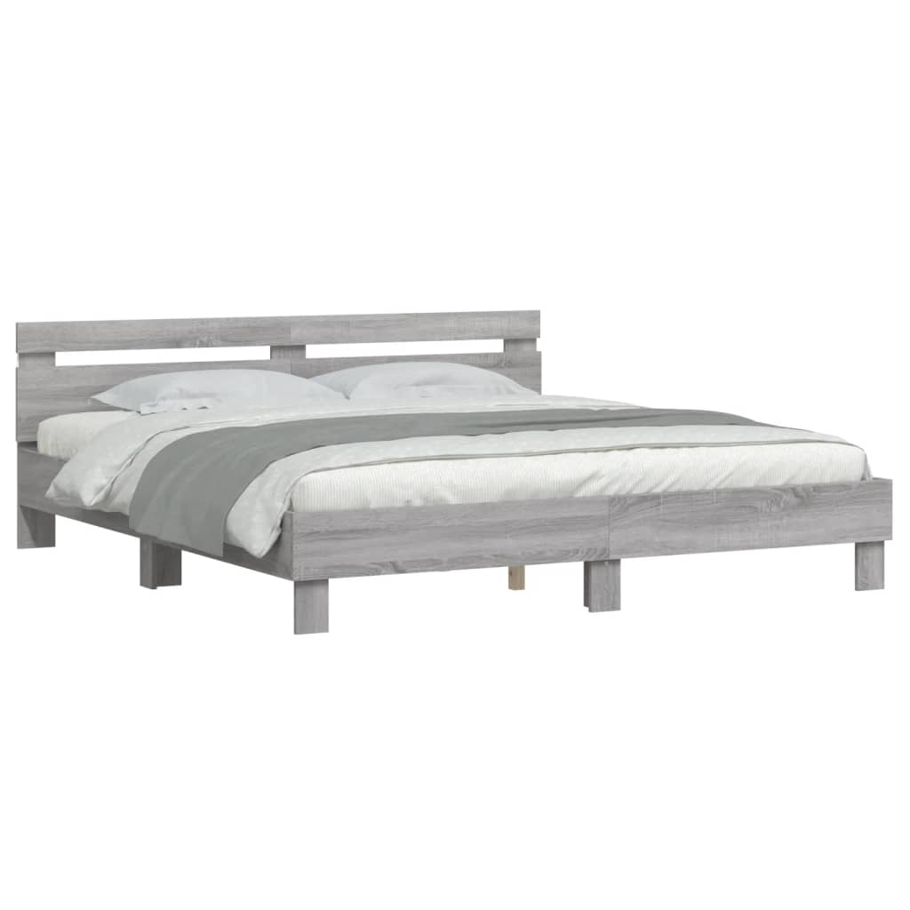Modern Wooden Queen Size 160cm Bed Frame Base With Headboard & LED Lights