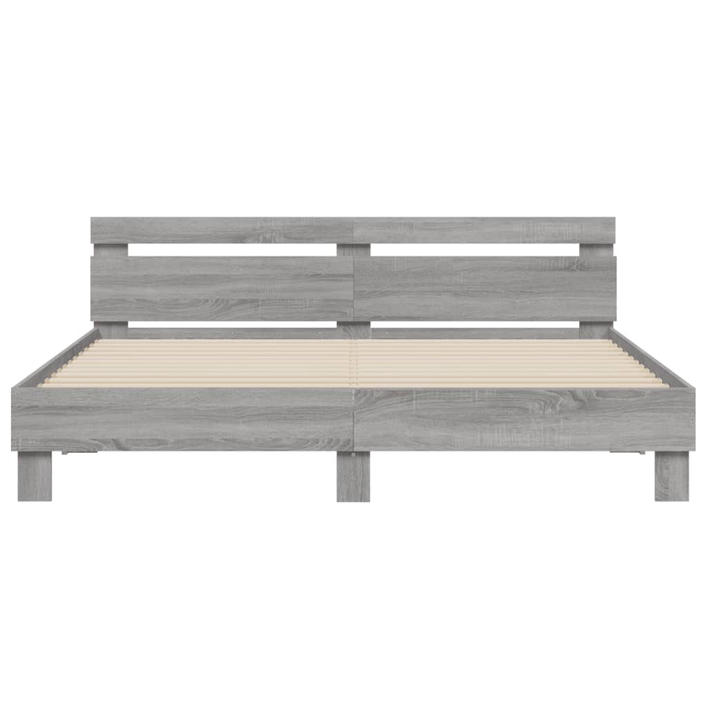 Modern Wooden Queen Size 160cm Bed Frame Base With Headboard & LED Lights