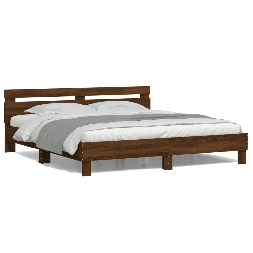 Modern Wooden Queen Size 160cm Bed Frame Base With Headboard & LED Lights
