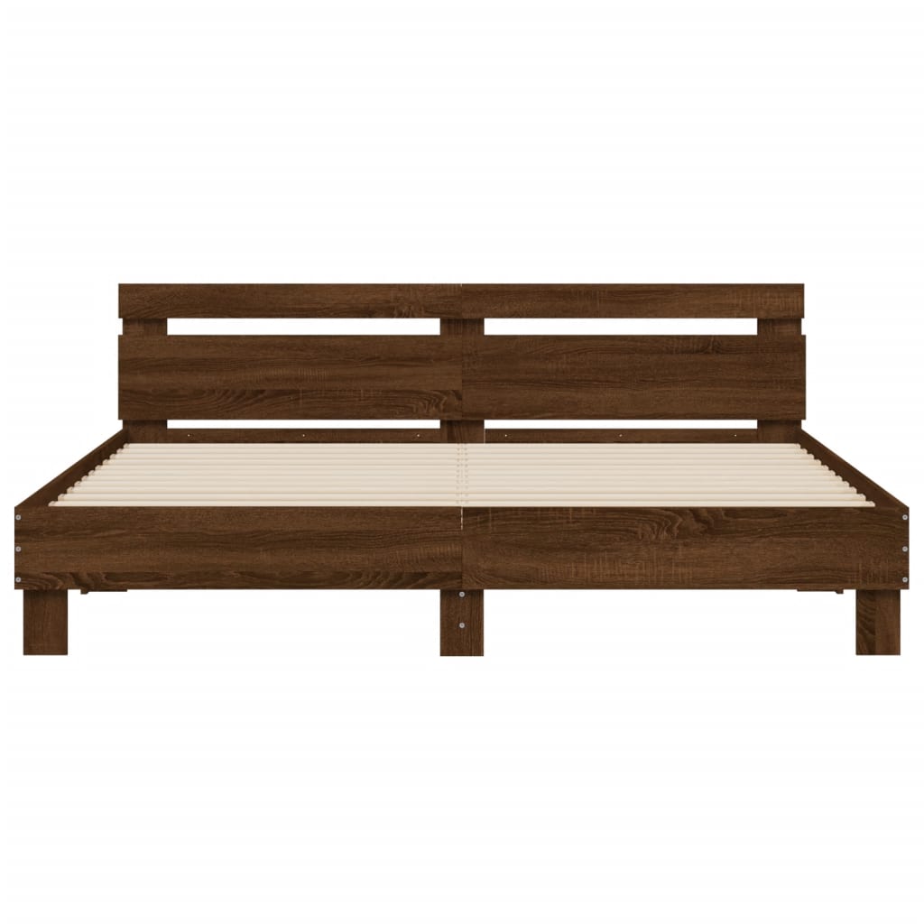 Modern Wooden Queen Size 160cm Bed Frame Base With Headboard & LED Lights