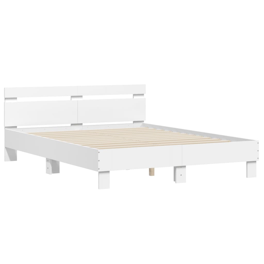 Bed Frame with LED without Mattress White 150x200 cm King Size