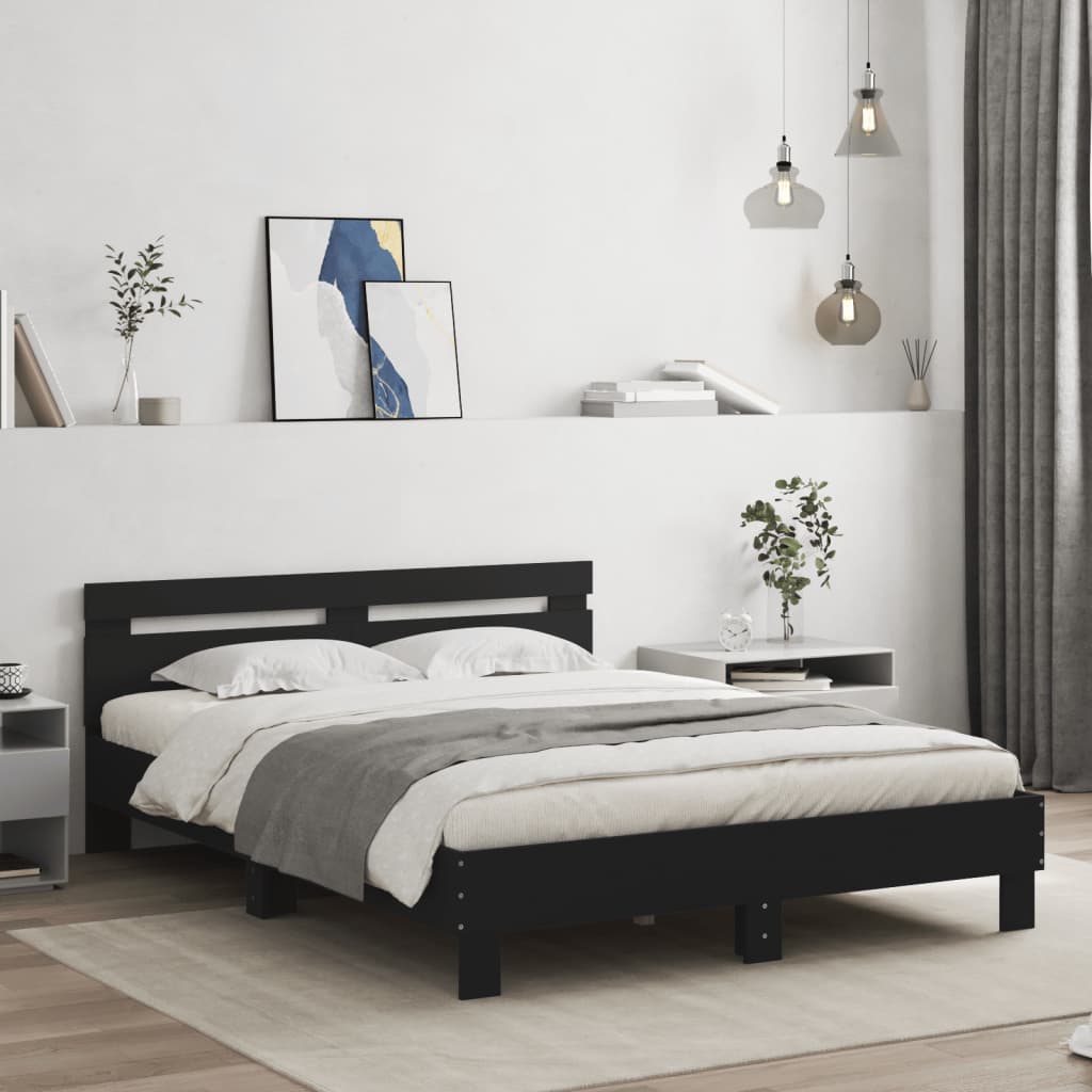 Bed Frame with LED without Mattress Black 150x200 cm King Size