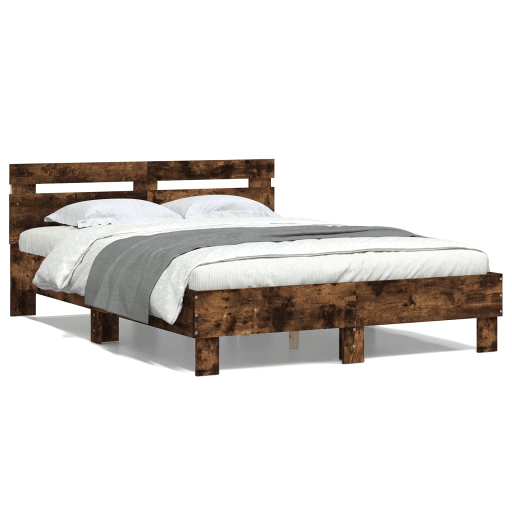 Bed Frame with LED without Mattress Smoked Oak 120x200 cm