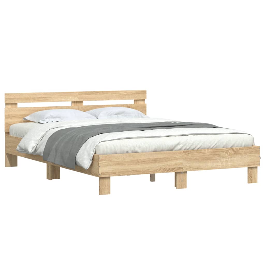 Bed Frame with LED without Mattress Sonoma Oak 140x190 cm
