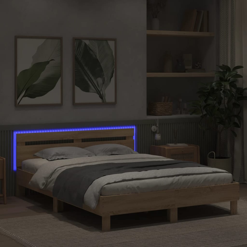 Bed Frame with LED without Mattress Sonoma Oak 140x190 cm