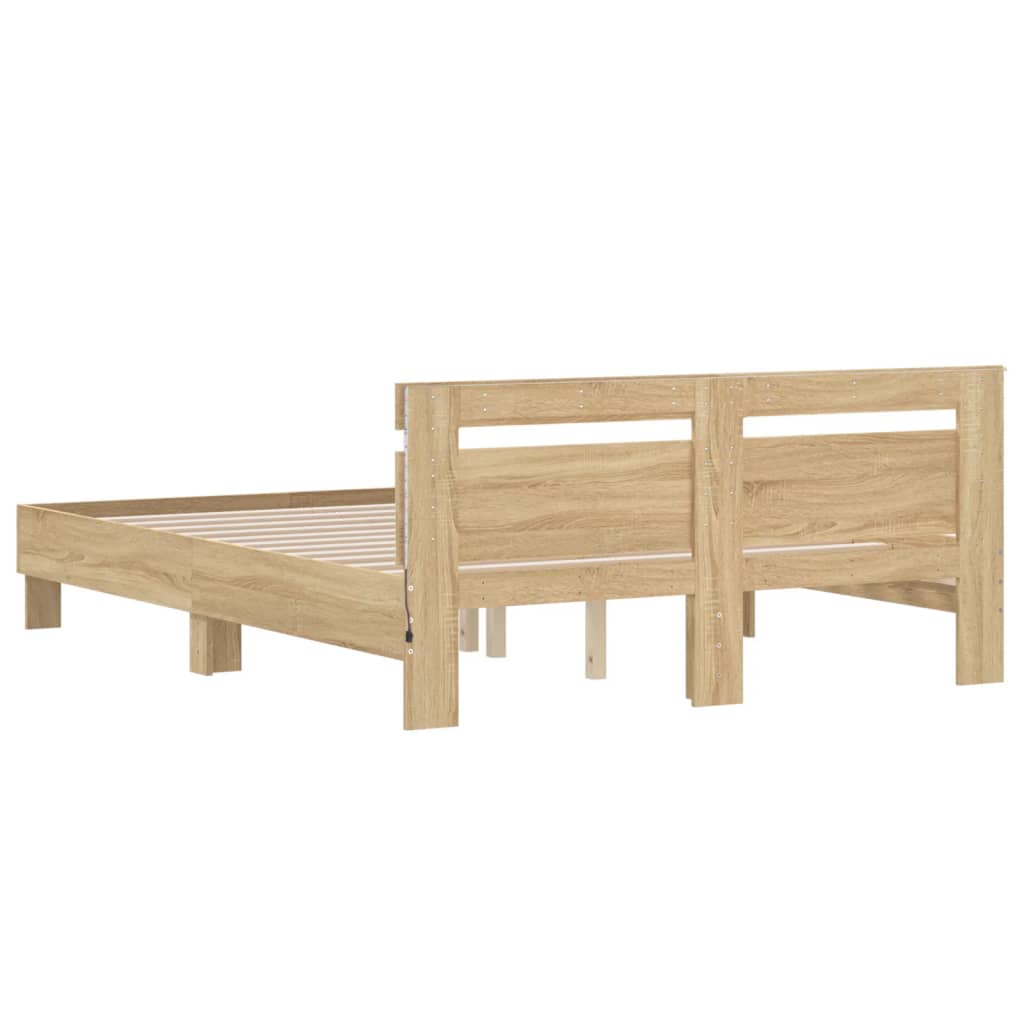 Bed Frame with LED without Mattress Sonoma Oak 140x190 cm