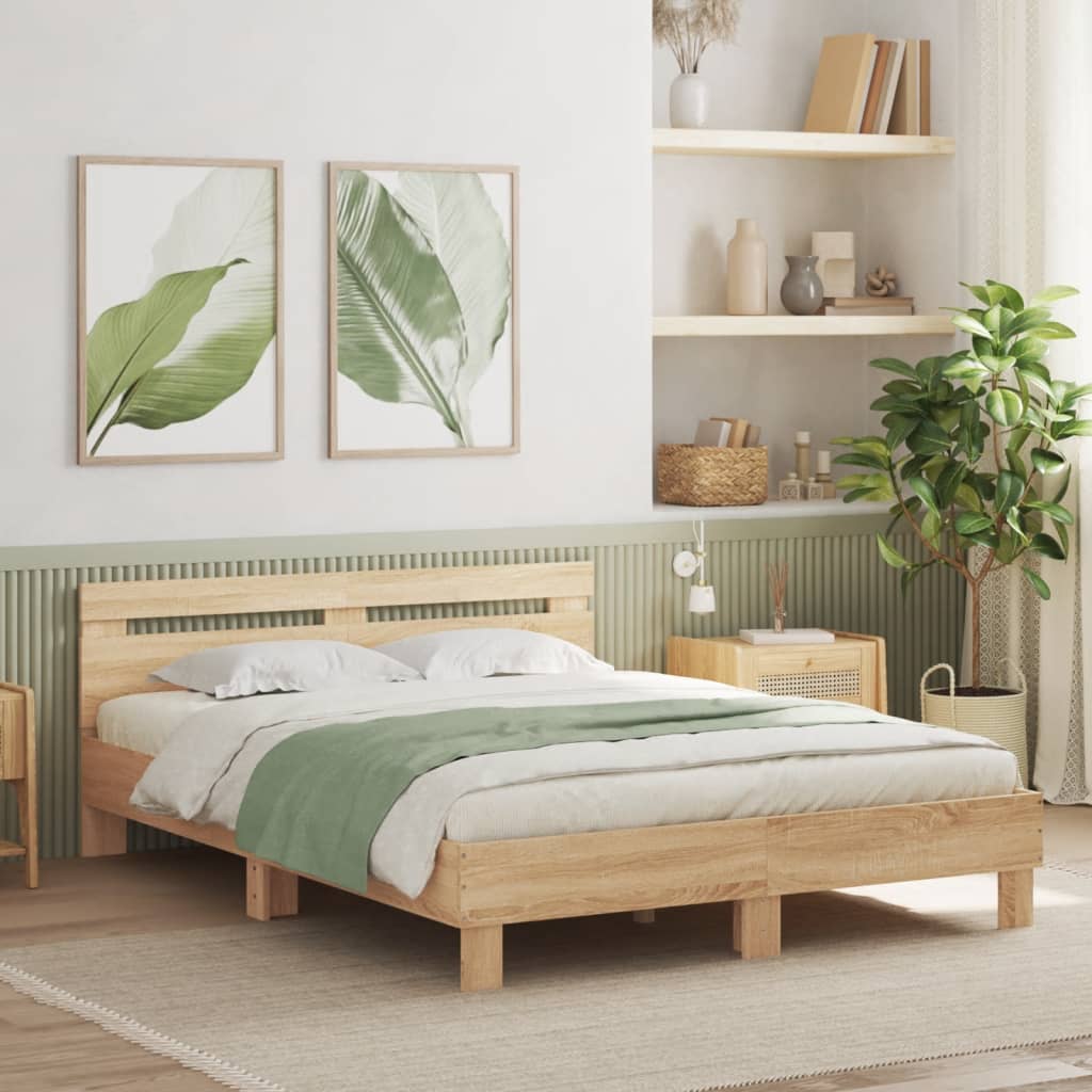 Bed Frame with LED without Mattress Sonoma Oak 140x190 cm
