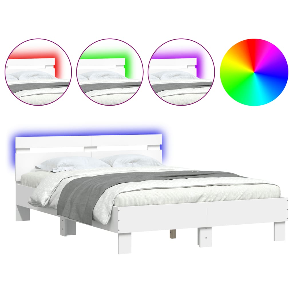 Bed Frame with LED without Mattress White 120x190 cm Small Double