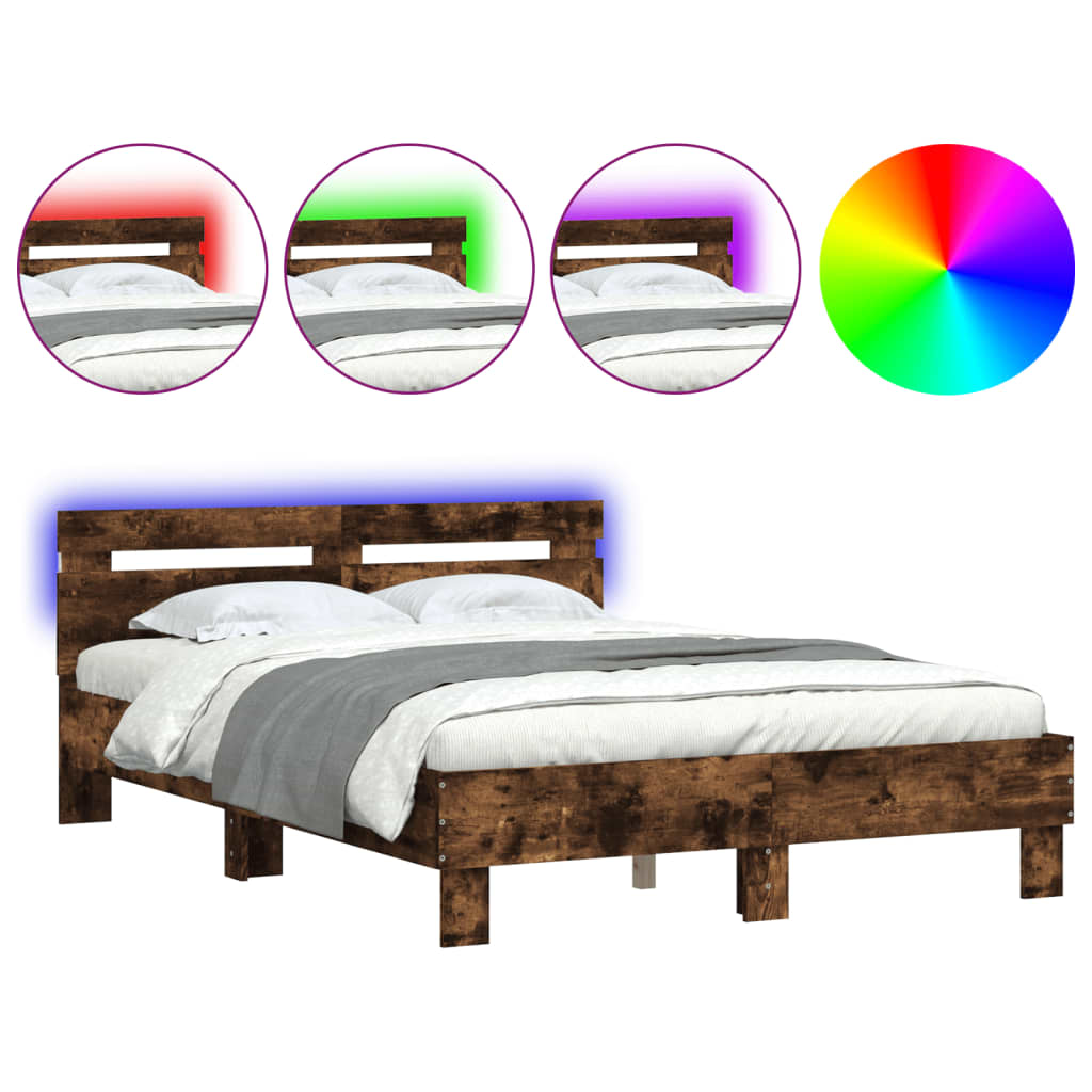Bed Frame with LED without Mattress Smoked Oak 120x190 cm Small Double