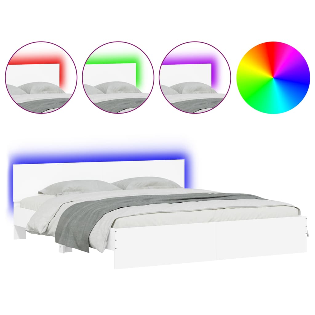 Modern Wooden Emperor Size 2m Bed Frame Base With Headboard & LED Lights