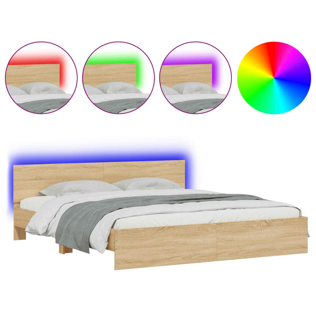 Modern Wooden Emperor Size 2m Bed Frame Base With Headboard & LED Lights