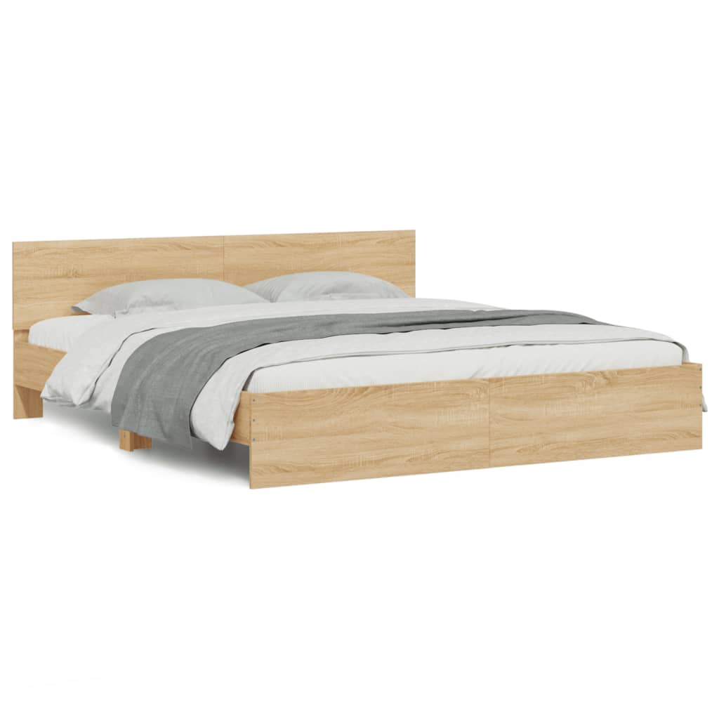 Modern Wooden Emperor Size 2m Bed Frame Base With Headboard & LED Lights