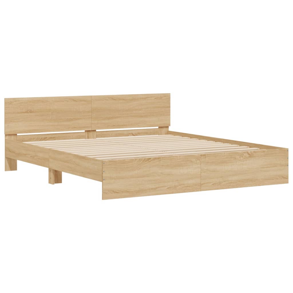 Modern Wooden Emperor Size 2m Bed Frame Base With Headboard & LED Lights