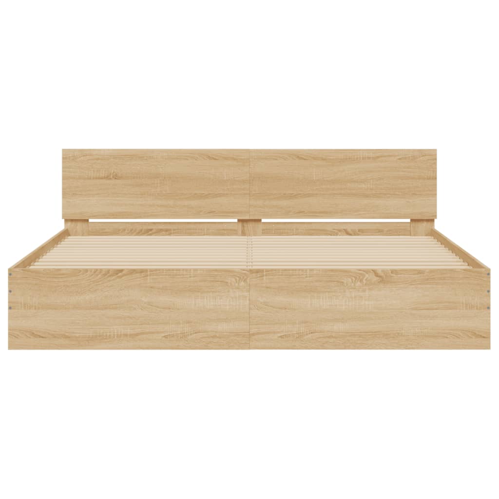 Modern Wooden Emperor Size 2m Bed Frame Base With Headboard & LED Lights
