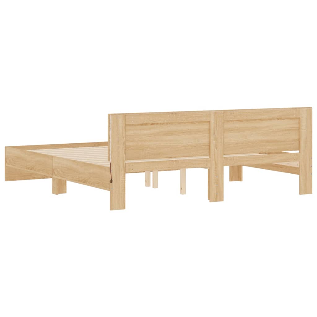 Modern Wooden Emperor Size 2m Bed Frame Base With Headboard & LED Lights