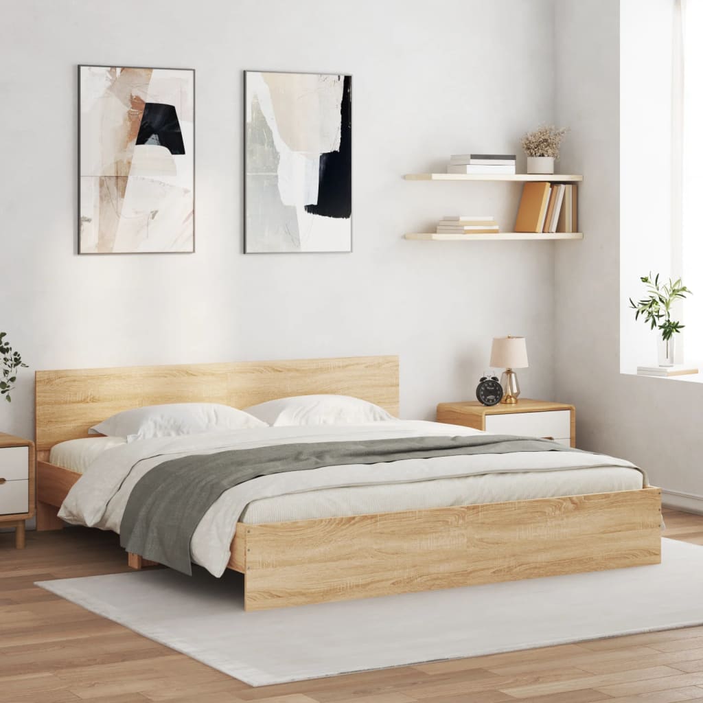 Modern Wooden Emperor Size 2m Bed Frame Base With Headboard & LED Lights