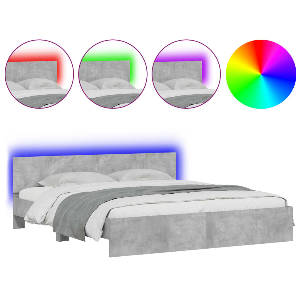 Bed Frame with LED without Mattress Concrete Grey 200x200 cm