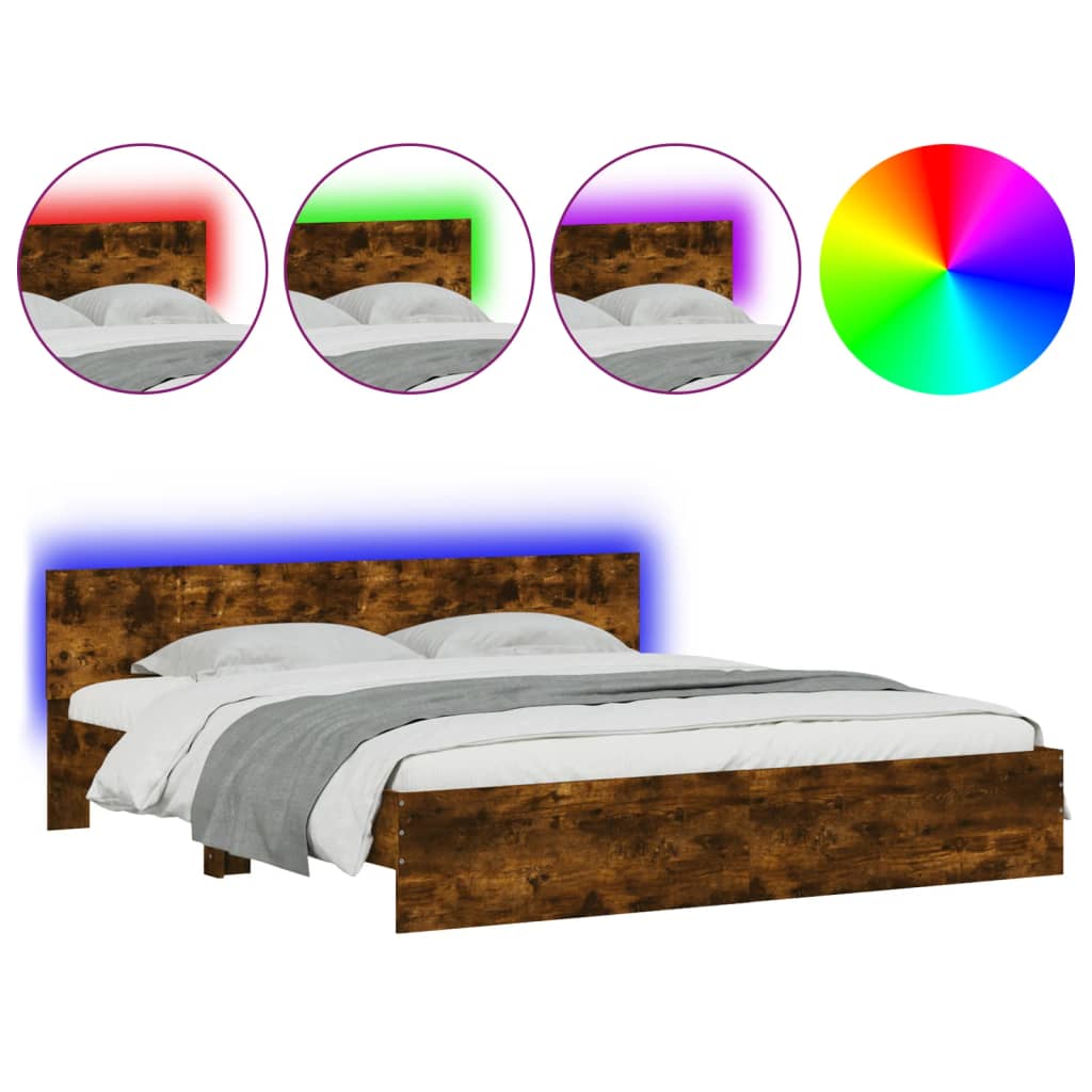 Modern Wooden Emperor Size 2m Bed Frame Base With Headboard & LED Lights