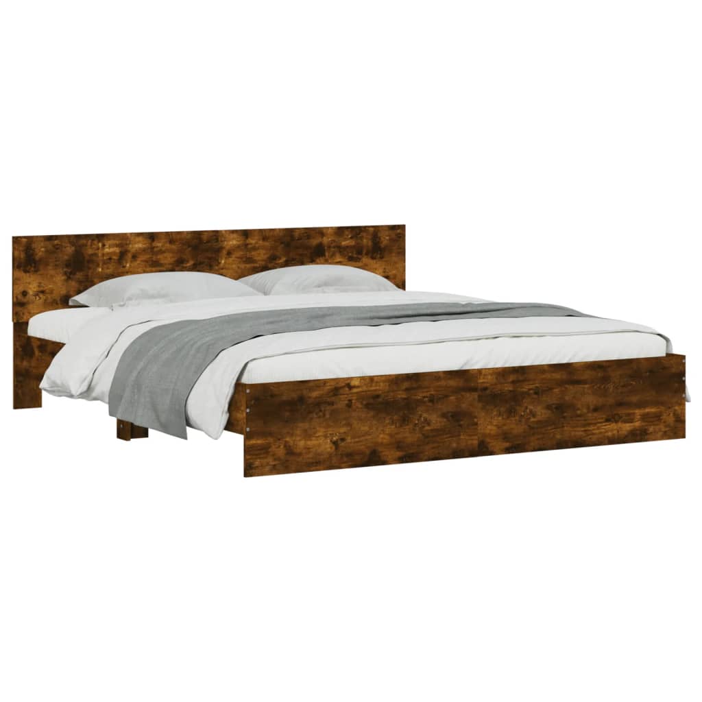 Modern Wooden Emperor Size 2m Bed Frame Base With Headboard & LED Lights