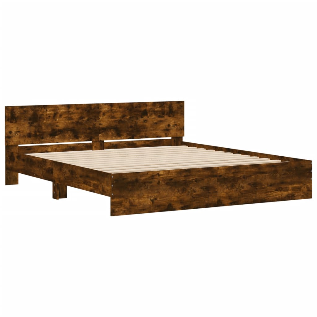 Modern Wooden Emperor Size 2m Bed Frame Base With Headboard & LED Lights