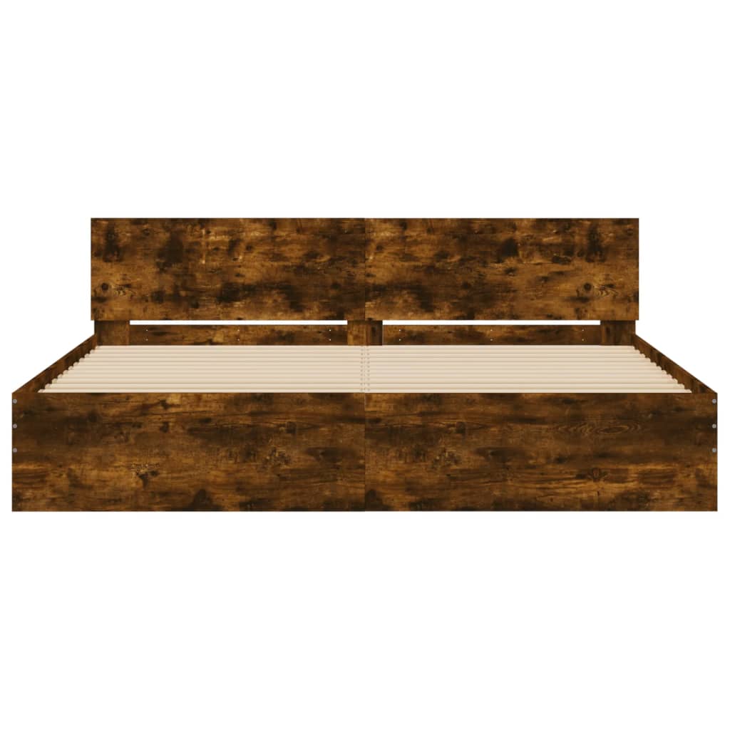 Modern Wooden Emperor Size 2m Bed Frame Base With Headboard & LED Lights