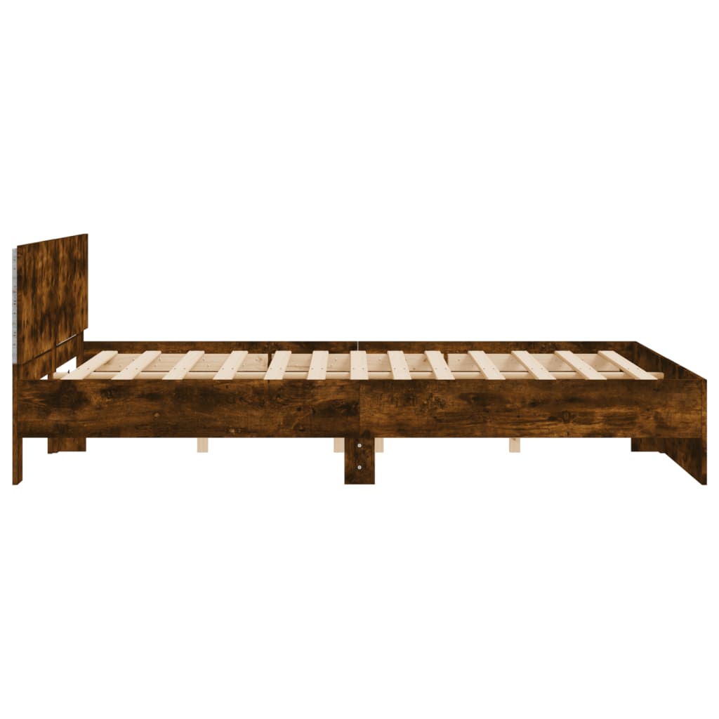 Modern Wooden Emperor Size 2m Bed Frame Base With Headboard & LED Lights