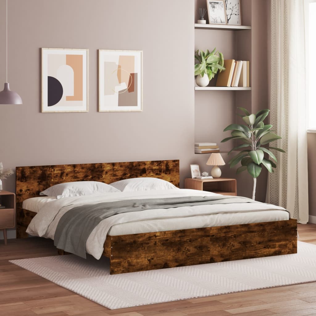 Modern Wooden Emperor Size 2m Bed Frame Base With Headboard & LED Lights