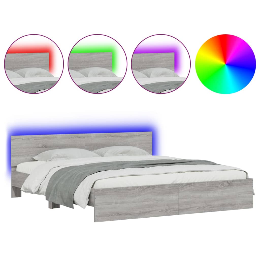 Modern Wooden Emperor Size 2m Bed Frame Base With Headboard & LED Lights