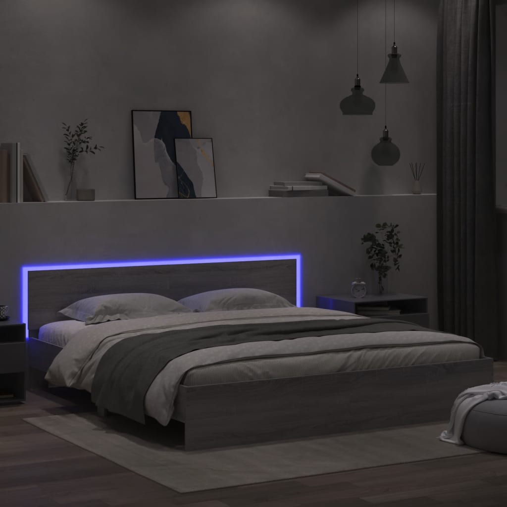 Modern Wooden Emperor Size 2m Bed Frame Base With Headboard & LED Lights