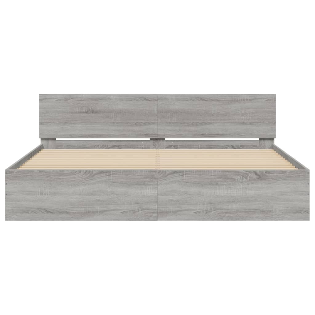 Modern Wooden Emperor Size 2m Bed Frame Base With Headboard & LED Lights