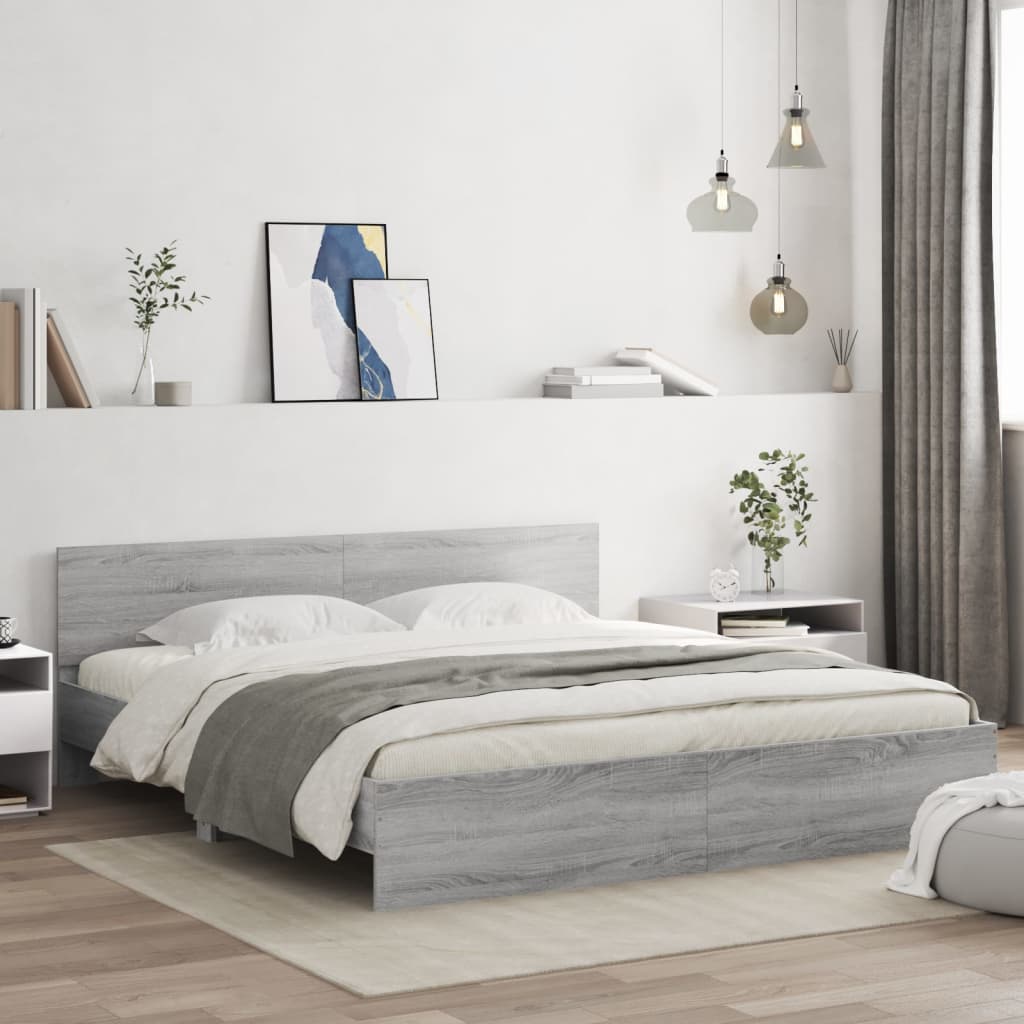 Modern Wooden Emperor Size 2m Bed Frame Base With Headboard & LED Lights
