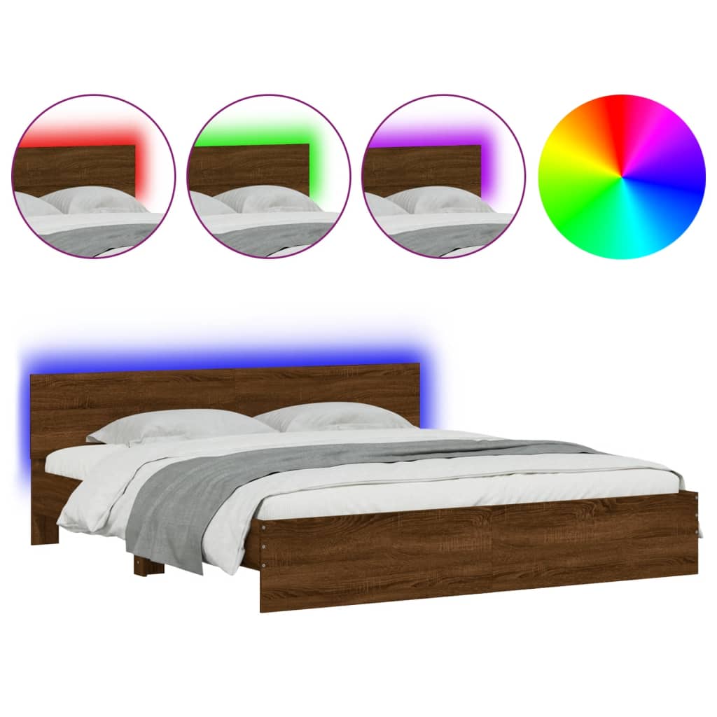 Modern Wooden Emperor Size 2m Bed Frame Base With Headboard & LED Lights