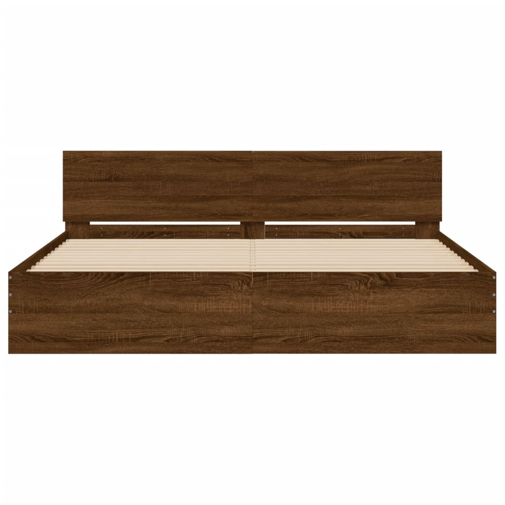 Modern Wooden Emperor Size 2m Bed Frame Base With Headboard & LED Lights