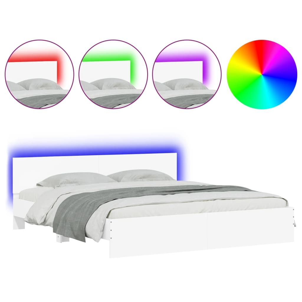 Modern Wooden Super King Size 180cm Bed Frame Base With Headboard & LED Lights