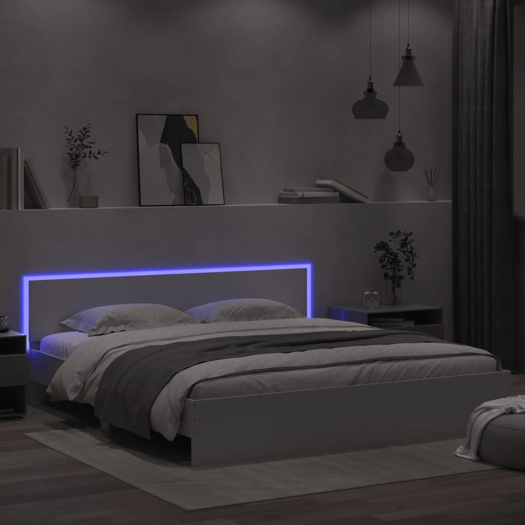 Modern Wooden Super King Size 180cm Bed Frame Base With Headboard & LED Lights