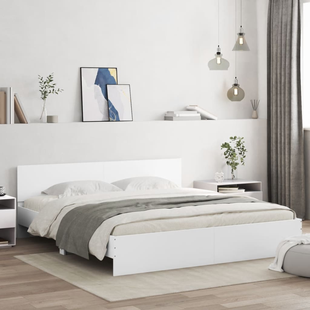 Modern Wooden Super King Size 180cm Bed Frame Base With Headboard & LED Lights