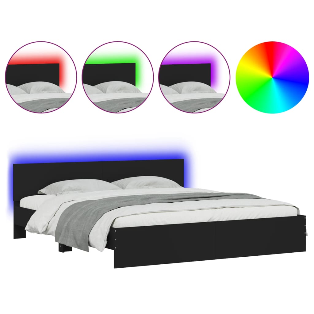 Modern Wooden Super King Size 180cm Bed Frame Base With Headboard & LED Lights