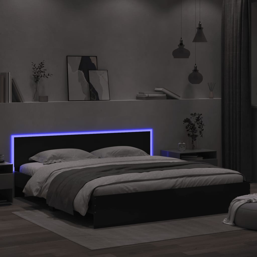 Modern Wooden Super King Size 180cm Bed Frame Base With Headboard & LED Lights