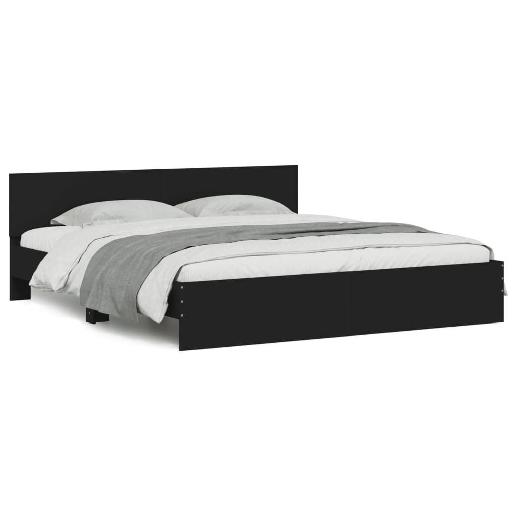 Modern Wooden Super King Size 180cm Bed Frame Base With Headboard & LED Lights