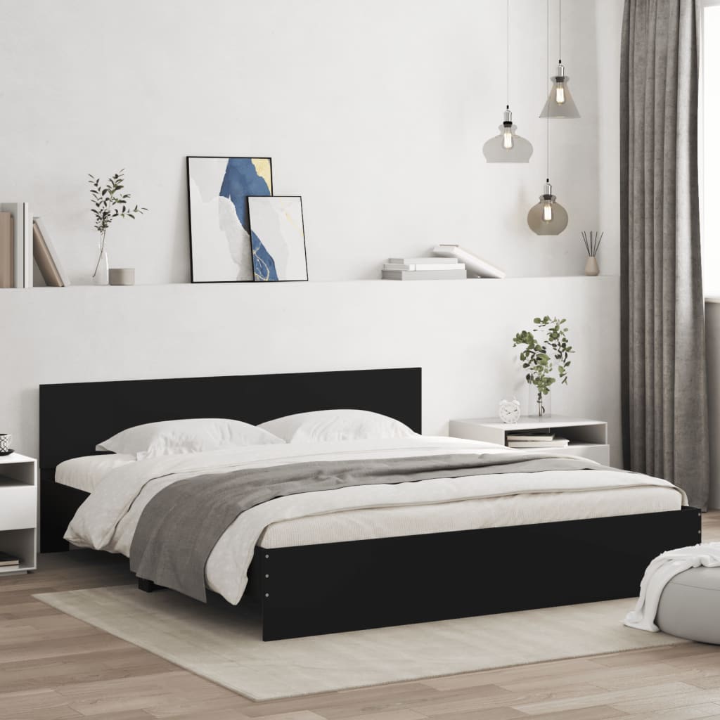 Modern Wooden Super King Size 180cm Bed Frame Base With Headboard & LED Lights