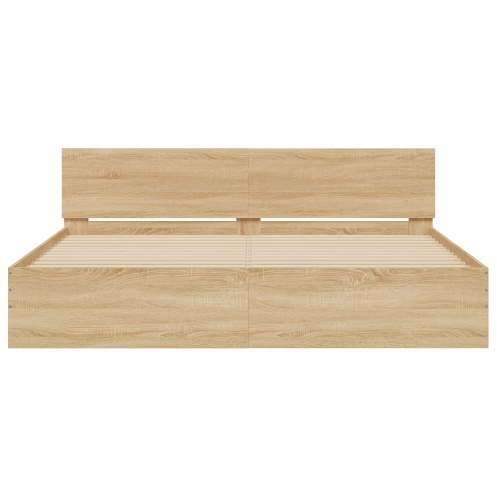 Modern Wooden Super King Size 180cm Bed Frame Base With Headboard & LED Lights