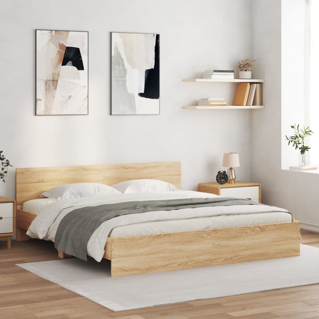 Modern Wooden Super King Size 180cm Bed Frame Base With Headboard & LED Lights