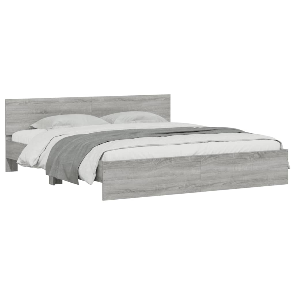 Bed Frame with LED without Mattress Grey Sonoma 180x200 cm Super King