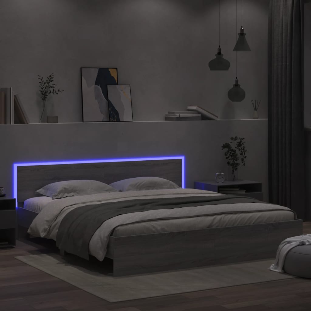 Modern Wooden Super King Size 180cm Bed Frame Base With Headboard & LED Lights