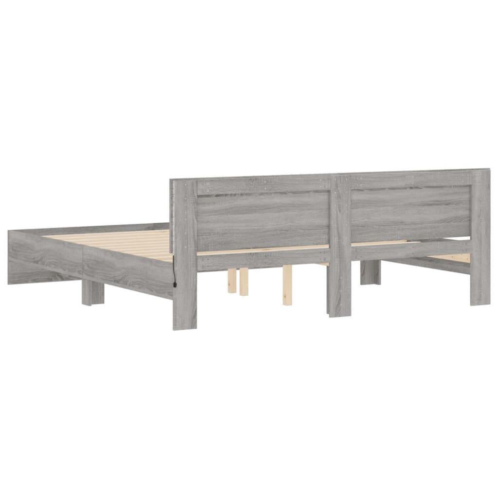 Bed Frame with LED without Mattress Grey Sonoma 180x200 cm Super King